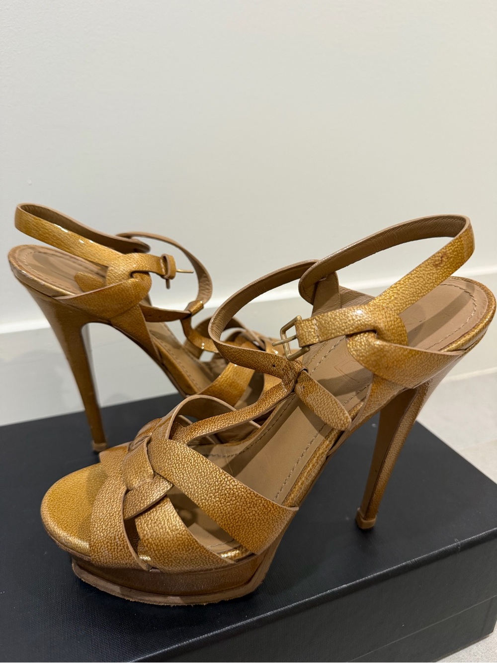 Yves Saint Laurent Women’s Tan Strappy Platform High Heel Sandals